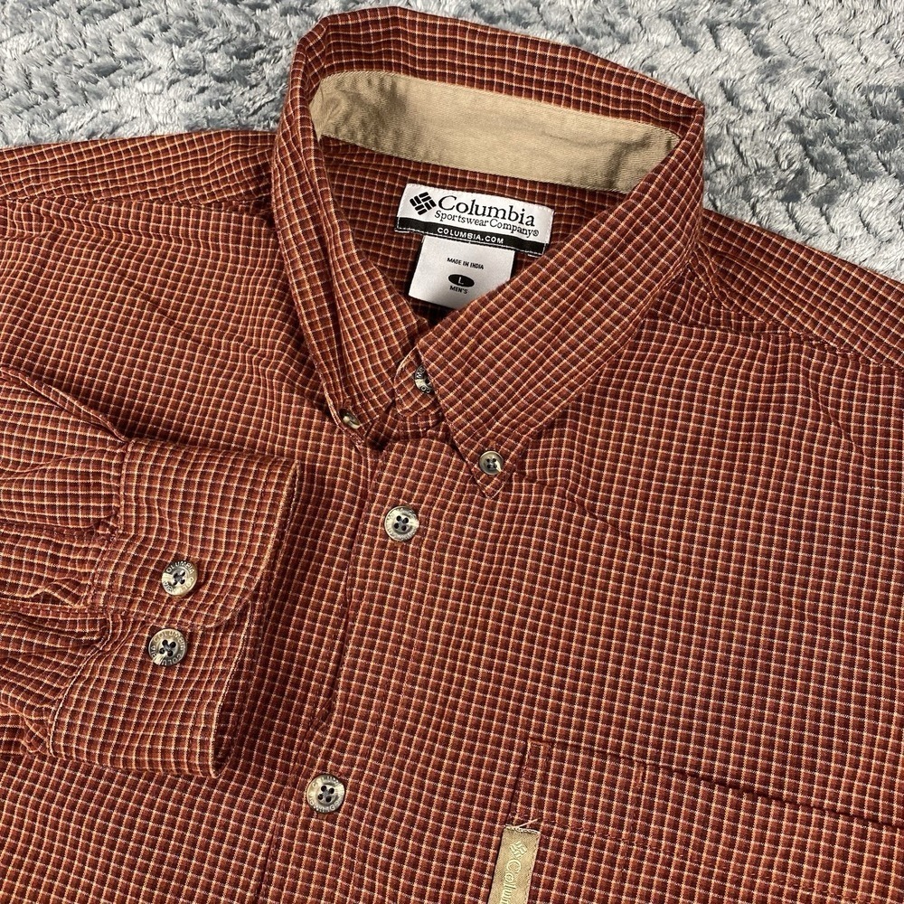 Columbia Orange Plaid Button Down Long Sleeve Shirt Men's Size Large